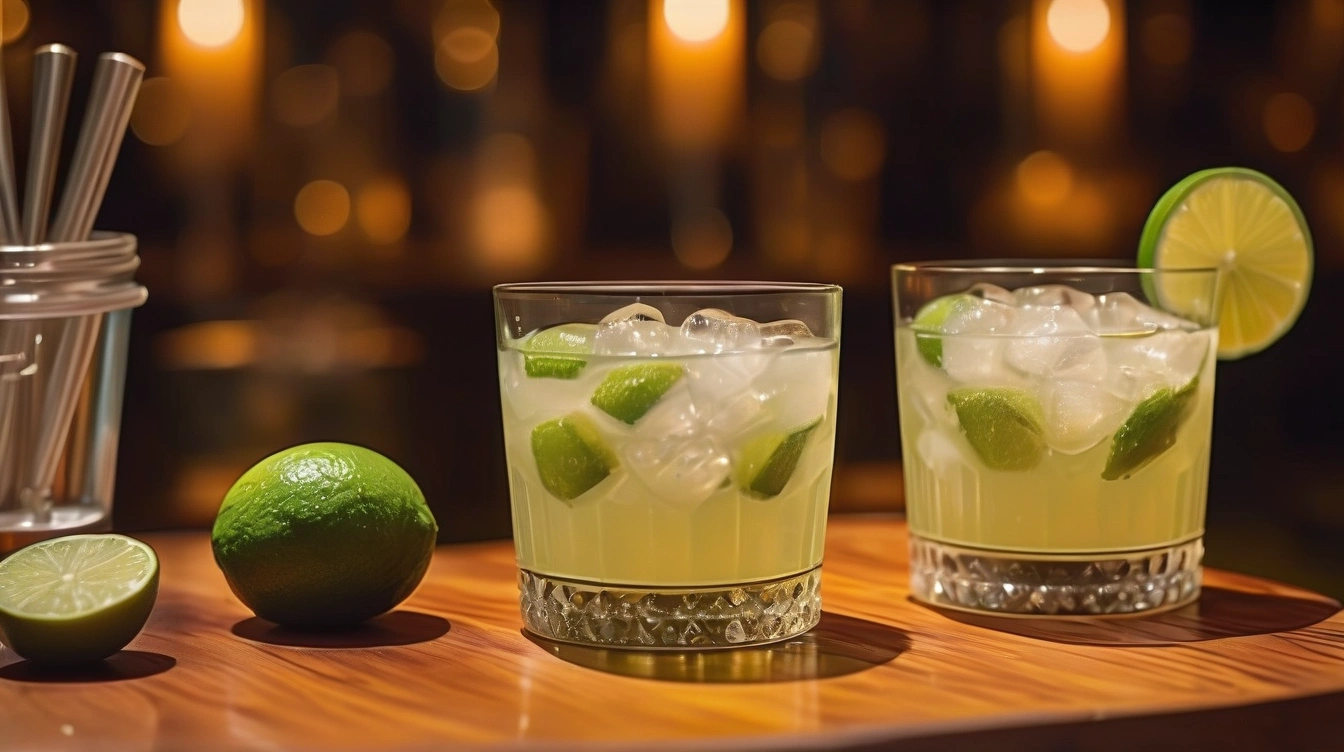 Brazilian caipirinha, made with limes, granulated sugar, cachaça and lots of ice
