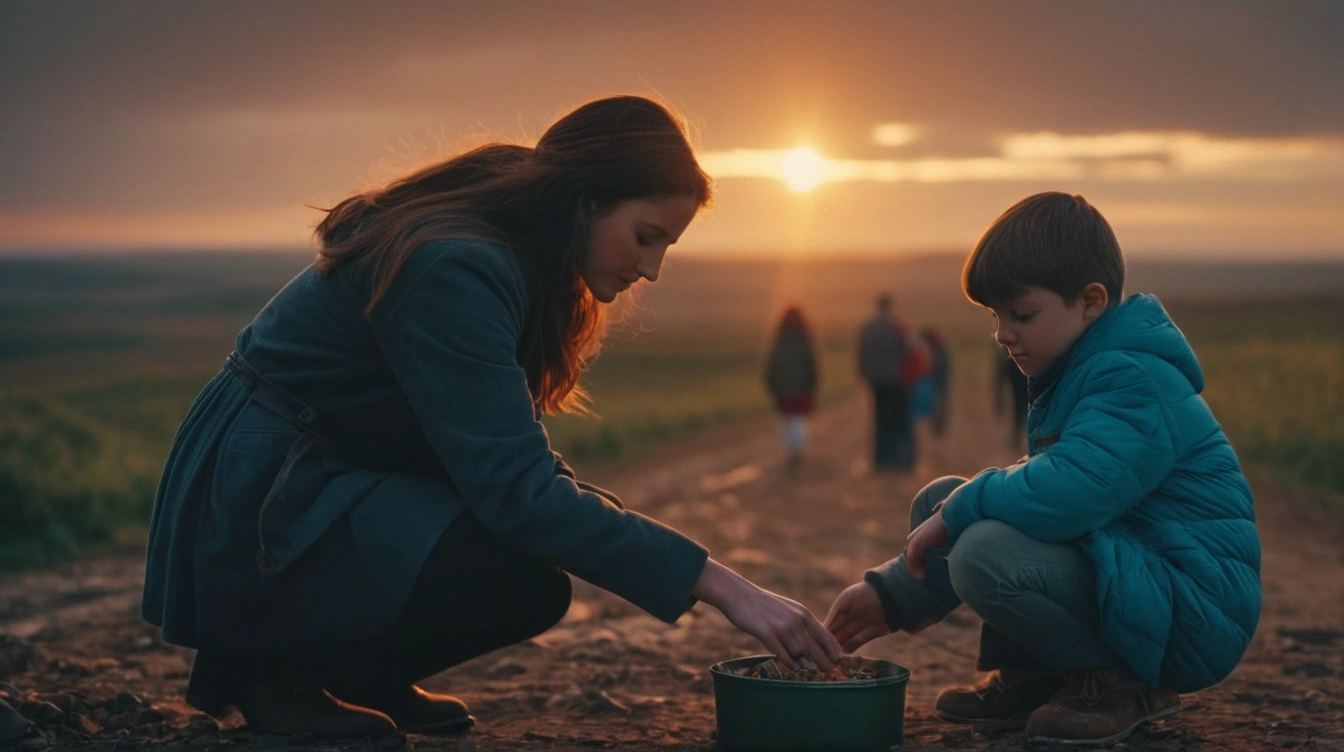People in a field helping each other, showing compassion and empathy. Compassionate.