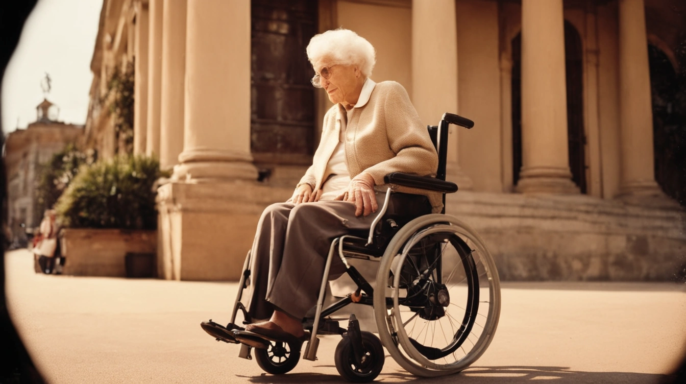 An old lady in an electric wheelchair. Engineer at heart.